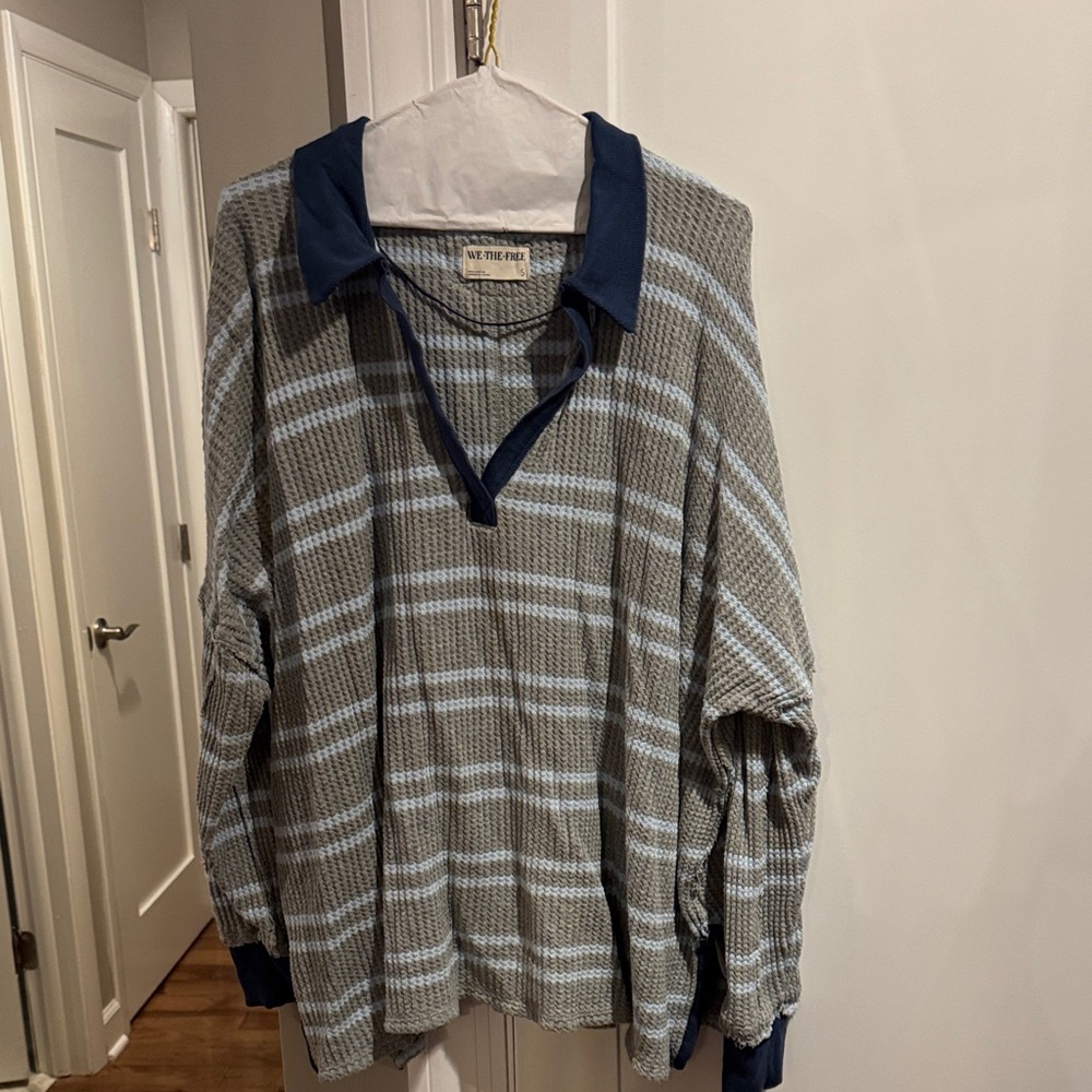 We The Free V-Neck Sweater in Blue and Gray